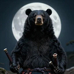 scene from Shogun’s Shadow, 1989, movie still, cinematic, anthropomorphic, half man half asian black bear, black bear samurai, Moon Bear Samurai, epic, samurai
