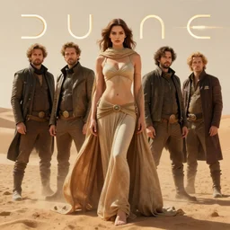 masterpiece full body portrait of a beautiful  Fremen woman with a perfect body on Dune, by Edgar Maxence and Ross Tran and Michael Whelan and Gustav Klimpt