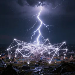 A neural network just about to converge, glowing with lightnings