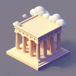 geometric design isometric greek temple with godly clouds behind the top, trending on artstation, 3D render, monument valley