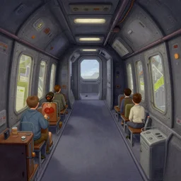 in a passage way, inside a small cargo spaceship, from a point and click 2 d graphic adventure game, art inspired by [ [ thomas kinkade ] ] and mark keathley