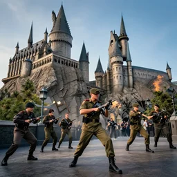 the military responding to an attack at hogwarts