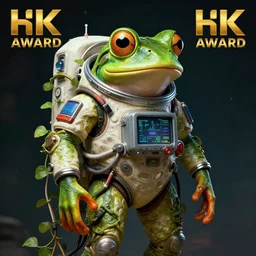 hyperrealist portrait of a humanoid frog dressed as a space sport engineer, it is decorated with long wires that fall like vines and wears small computers over their body. by jeremy mann and alphonse mucha, fantasy art, photo realistic, dynamic lighting, artstation, poster, volumetric lighting, very detailed faces, 4 k, award winning