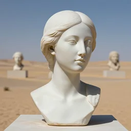 full head and shoulders, beautiful female porcelain sculpture, in the desert by daniel arsham and raoul marks