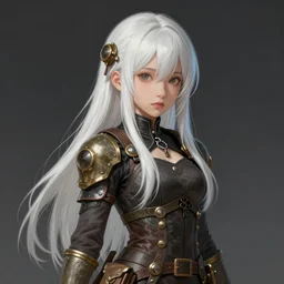 portrait of a girl by ayami kojima, mixture between korean and thai, she is about 2 0 years old, long and straight white hair, petite and slim, she is wearing a steampunk tactical gear, highly detailed portrait, digital painting, artstation, concept art, smooth, sharp foccus ilustration, artstation hq