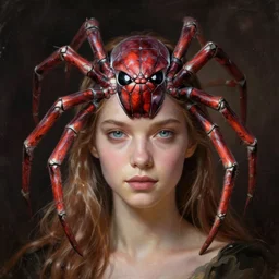 human with spider head, portrait, fantasy character art
