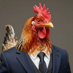 a high detail shot of an anatomically accurate chicken wearing a suit, realism, 8k