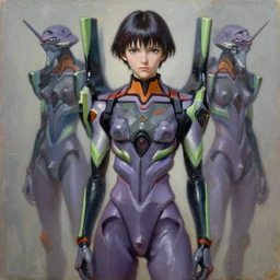 an oil painting of a futuristic girl wearing a military uniform based on the evangelion outfits