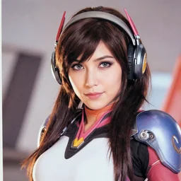 portrait of demi rose cosplaying d. va from video game overwatch, by charlotte grimm, natural light, detailed face, canon eos c 3 0 0, ƒ 1. 8, 3 5 mm, 8 k, medium - format print