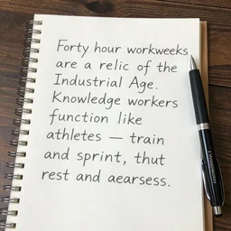 “Forty hour workweeks are a relic of the Industrial Age. Knowledge workers function like athletes — train and sprint, then rest and reassess.