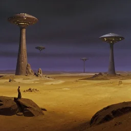 Ancient Alien Landscape in the style of Startrek 1995,