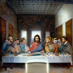 nic cage in the last supper as painted by vincent van gogh