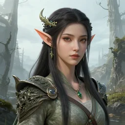 high fantasy female elf druid, headshot portrait, wide angle view, highly detailed, qichao wang, artgerm, cushart krenz, zeronis, trending on artstation, soft light, sharp edges, illustration, character design, concept art