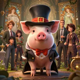 highly detailed vfx portrait of a cute little piglet with a magician outfit, unreal engine, greg rutkowski, loish, rhads, beeple, makoto shinkai and lois van baarle, ilya kuvshinov, rossdraws, tom bagshaw, alphonse mucha, global illumination, detailed and intricate environment