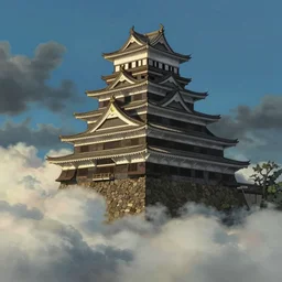 flying japanese castle into the clouds by hayao miyazaki