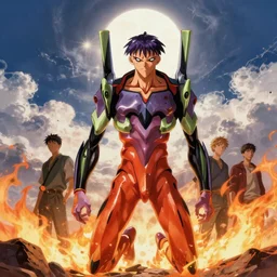 evangelion, hellfire and heaven's light photorealistic by james gurney, michael komarck, greg rutkowski, victo ngai, artgerm, willem claesz heda and j. dickenson