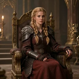 a warrior princess sitting in her court, in the style of wolfwalkers.
