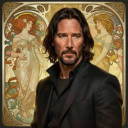 Keanu Reeves in Cyberpunk setting, cute, fantasy, intricate, elegant, highly detailed, digital painting, 4k, HDR, concept art, smooth, sharp focus, illustration, art by artgerm and H R Giger and alphonse mucha