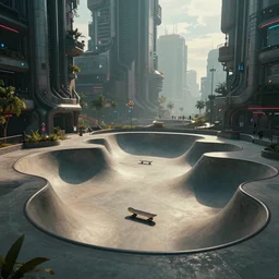 a cyberpunk, sci-fi skatepark, trending on art station, detail, dystopian