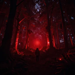 dark forest night lights dim red volumetric rendering rave