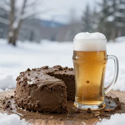 beer made of mudcake, winter background, 4 k