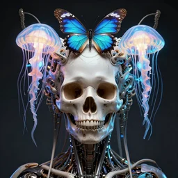 goddess portrait skull. jellyfish butterfly phoenix head. bio-mechanical bio-luminescence, intricate artwork by Tooth Wu and wlop and beeple. octane render, trending on artstation, greg rutkowski very coherent symmetrical artwork. cinematic, hyper realism, high detail, octane render, 8k