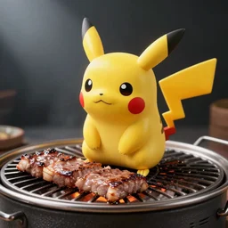 pikachu meat on a grill, food photography