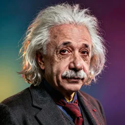 high quality and colorful portrait of Albert Einstein in the style of blade runner 2049