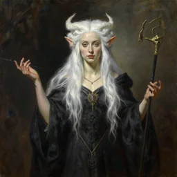 queen lilith, white hair, high fantasy, by john berkey, by peter mohrbacher, oil painting, realism, master study