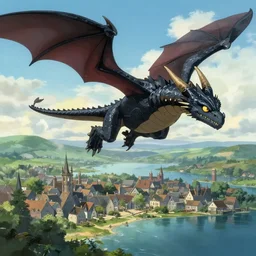 the dragon smaug flying over lake town from the hobbit highly detailed, digital painting, concept art, sharp focus, by makoto shinkai