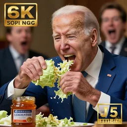 joe biden tearing apart a cabbage, jamming cabbage bits into his mouth, john oliver screaming in the background, ultra detailed, 8 k, trending on artstation, award - winning art,