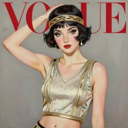 vogue magazine, vintage roaring 1 9 2 0 s flapper, greg rutkowski, john singer sargent, anime, trending on artstation, oil painting, crop top, intricate