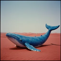 a building that looks like a blue whale on a red desert, by zaha hadid and alphonse mucha. 4 k film stilll