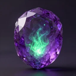 purple and green magic embers in the wind seen through a gemstone, octane render, cinematic