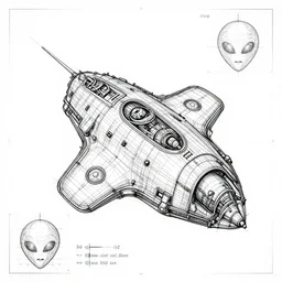 black and white spaceship blueprint aliens