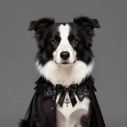 a portrait of an anthropomorphic border collie with gothic attire, furaffinity, furry fandom, digital painting, cute