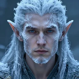 portrait of an elf covered in frost and ice, male, detailed face, fantasy, highly detailed, cinematic lighting, digital art painting by greg rutkowski