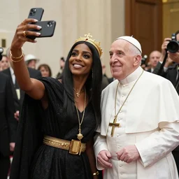Isis taking a selfie with the pope , professional photograph 8000 BC