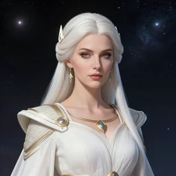 portrait of the powerful empress of the solar system in the style of anna dittmann and in the style of ross tran. glowing, ornate and intricate linework, stunning, dynamic lighting, ultrafine and hyperdetailed.