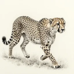 A pencil drawing of a full cheetah running, highly detailed