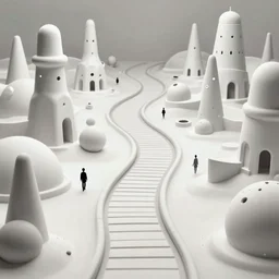 a matte painting of an impossible path winding through arctic dream worlds with surreal architecture designed by heironymous bosch, structures inspired by heironymous bosch's garden of earthly delights, surreal ice interiors by cyril rolando and asher durand and natalie shau, insanely detailed, whimsical, intricate, mysterious