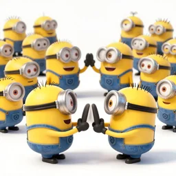 two armies of cute Minions battle in fierce combat, concept art, sharp lighting, 4k, detailed, bright colors