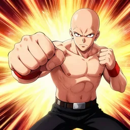 Chuck Norris punching One Punch Man in the style of One Punch Man