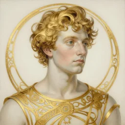breathtaking detailed painting of arthur rimbaud in intricate golden art nouveau ribbons, by ayami kojima, ruan jia and brom, 8 k, concept art, matte, sharp focus, rembrandt style