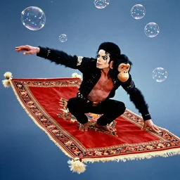 michael jackson and bubbles the chimp flying on a magic carpet
