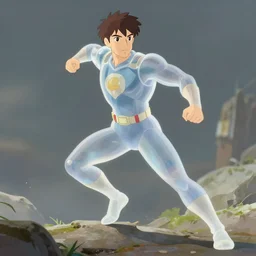 translucent realistic superhero in battle, fantasy digital art, studio ghibli, clean cel shaded vector art, style artstation, style greg rutkowski, octane render, unreal engine 6, epic game graphics, fantasy, conceptual art, ray tracing