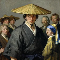 full character of a samurai with a bamboo hat, character design, painting by gaston bussiere, katsuya terada, nc wyeth, greg rutkowski, craig mullins, vermeer, frank, mucha, tom of finland, trending on artstation, jeffery catherine jones