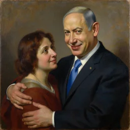 painting benjamin netanyahu smiling while being held by his mother, tempera on wood, maesta inspired, by duccio