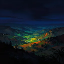 Sci-Fi dark high contrast nighttime colorful wallpaper of a beautiful landscape art by Donato Giancola and Bayard Wu, digital art, trending on artstation, 4k, high detail, no noise