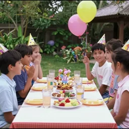 color video footage of the birthday party in garden, 2 0 0 0's